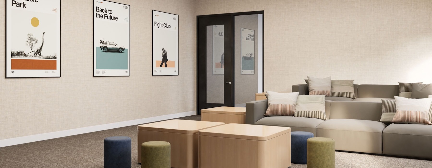 a media room with couches